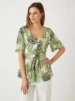 Image of Wallis Tropical Leaf Angel Sleeve Top - Cream, Size S, Women