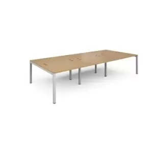 Image of Bench Desk 6 Person Rectangular Desks 3600mm Oak Tops With White Frames 1600mm Depth Connex