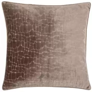 Image of Bloomsbury Geometric Cut Velvet Piped Edge Cushion Cover, Taupe, 50 x 50 Cm - Paoletti