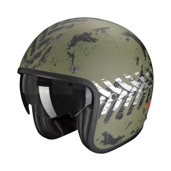 Image of Scorpion Belfast Evo Nevada Matt Green-Silver Jet Helmet Size XS