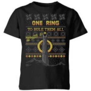Image of Lord Of The Rings One Ring Kids Christmas T-Shirt - Black - 3-4 Years