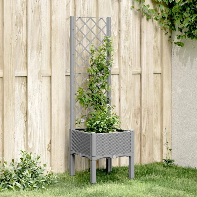 Image of VIDAXL Garden Planter with Trellis Light Grey 40x40x142cm pp Vidaxl 8721012411241