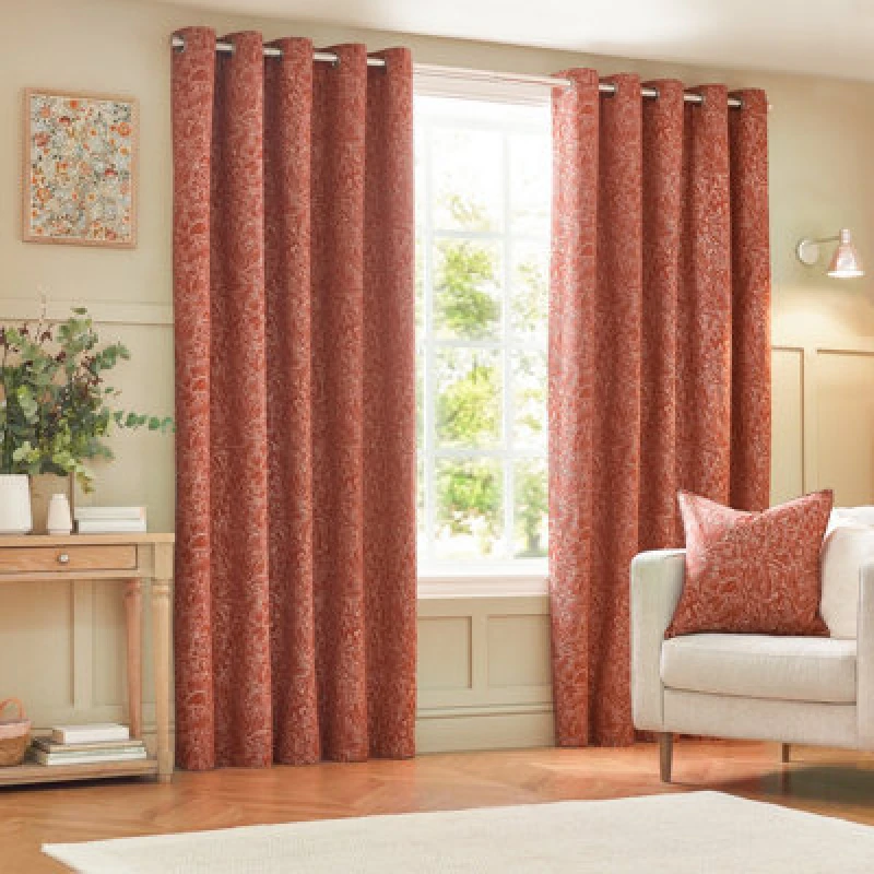 Image of Grantley Jacquard Eyelet Curtains Brick, Brick / 168x183cm
