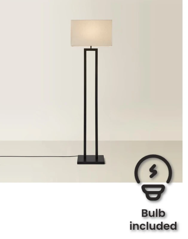 Image of ValueLights ValueLights Gloria Double Stem Metal Floor Lamp with Rectangular Lamp Shade and LED Bulb in Black One Size Unisex 5059406066412