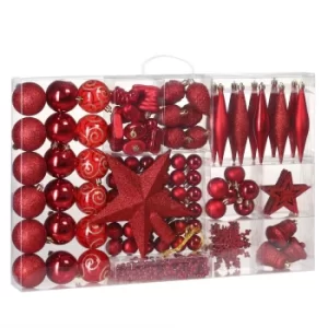 Image of Christmas Tree Baubles 102 Pieces Set Xmas Balls Decorations Ornaments Sphere Indoor Outdoor Shiny Matt Red