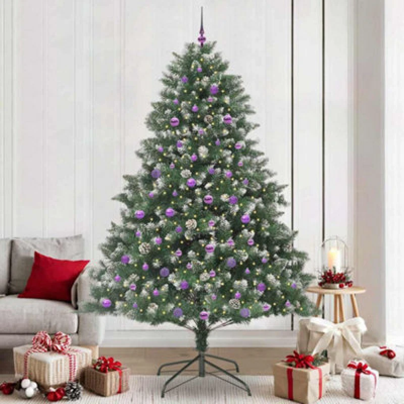 Image of vidaXL Artificial Christmas Tree with Stand, Lilac Balls Green 160 x 160 x 240 cm, Green 3395263