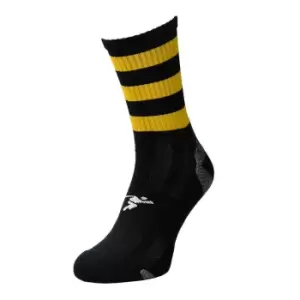 Image of Precision Childrens/Kids Pro Hooped Football Socks (12 UK Child-2 UK) (Black/Amber Glow)