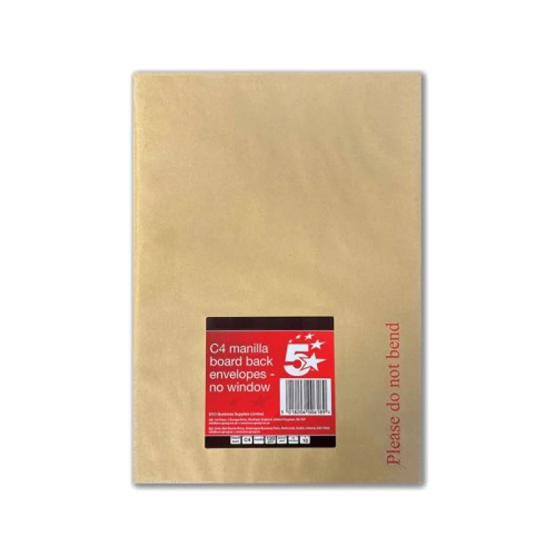 Image of 5 Star Office C4 Envelopes Board Backed Peel and Seal 120gsm Brown (10 Pack) FS600618