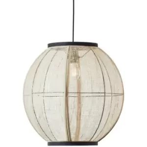 Image of Endon Zaire Single Pendant Ceiling Lamp, Natural Linen, Matt Black