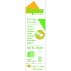 Image of Fellowes Apex Plastic Binding Combs 10mm Black Pack of 100 6200501