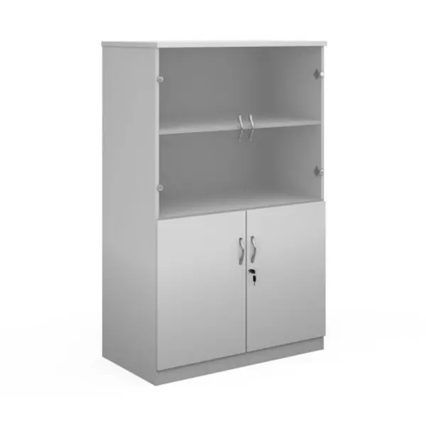Image of Deluxe Deluxe combination unit with glass upper doors 1600mm high with 3 shelves - white White DG16WH