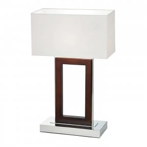 Image of Table Lamp Dark Wood, Cream Faux Suede, E27