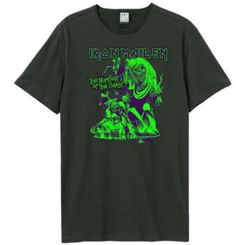 Image of Amplified Amplified Men The Number Of The Beast Iron Maiden T-Shirt in Charcoal Size: X-Small Charcoal XS Male 5063470958603