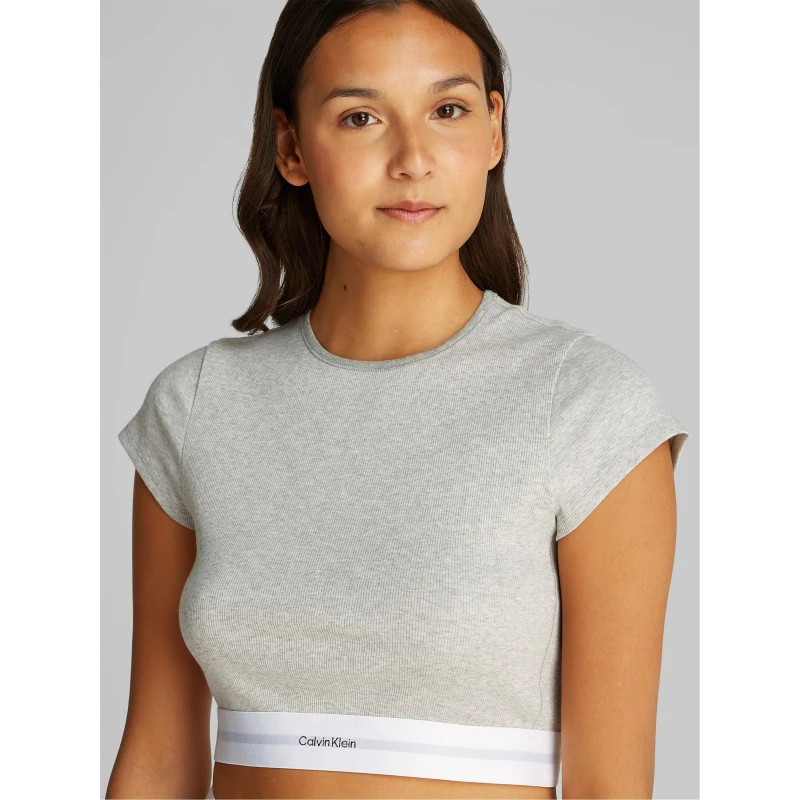 Image of Calvin Klein COTTON STRETCH RIB CROP T-SHIRT Grey Heather female 12 (M)