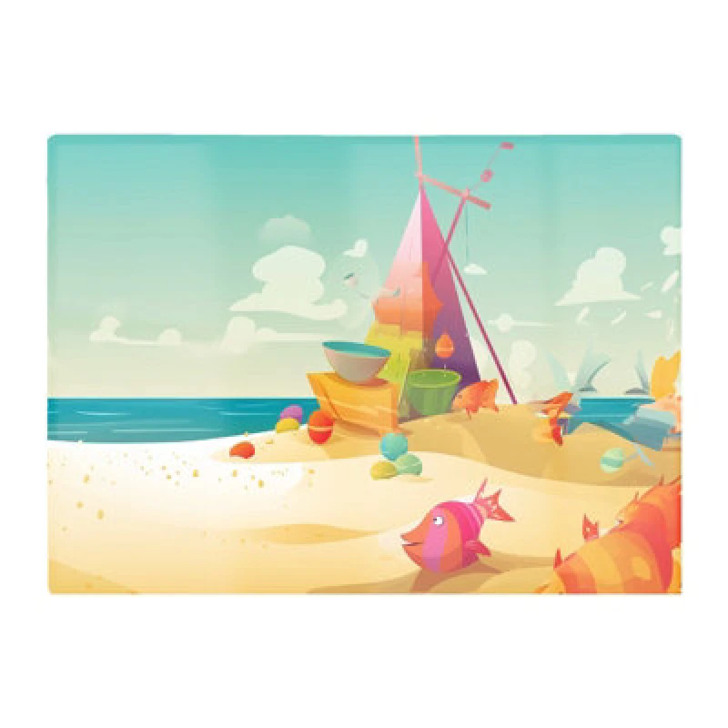 Image of Warren Reed Designer Fish On A Beach Holiday Glass Chopping Board