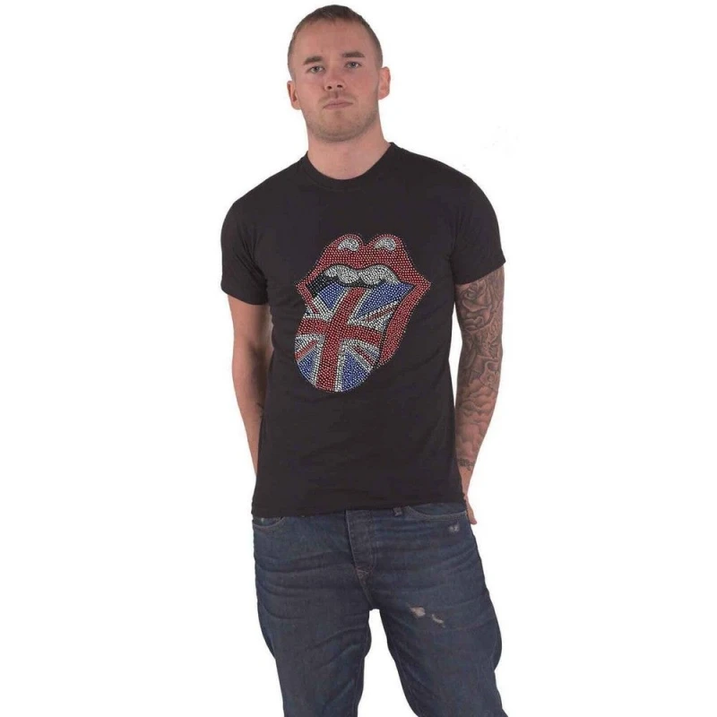 Image of The Rolling Stones Mens Classic Embellished T-Shirt in Black Size: XL Black Male XL