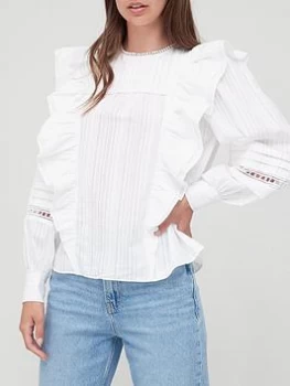 Image of Ted Baker Silais Double Frill Blouse - Ivory, Ivory, Size 1=8, Women