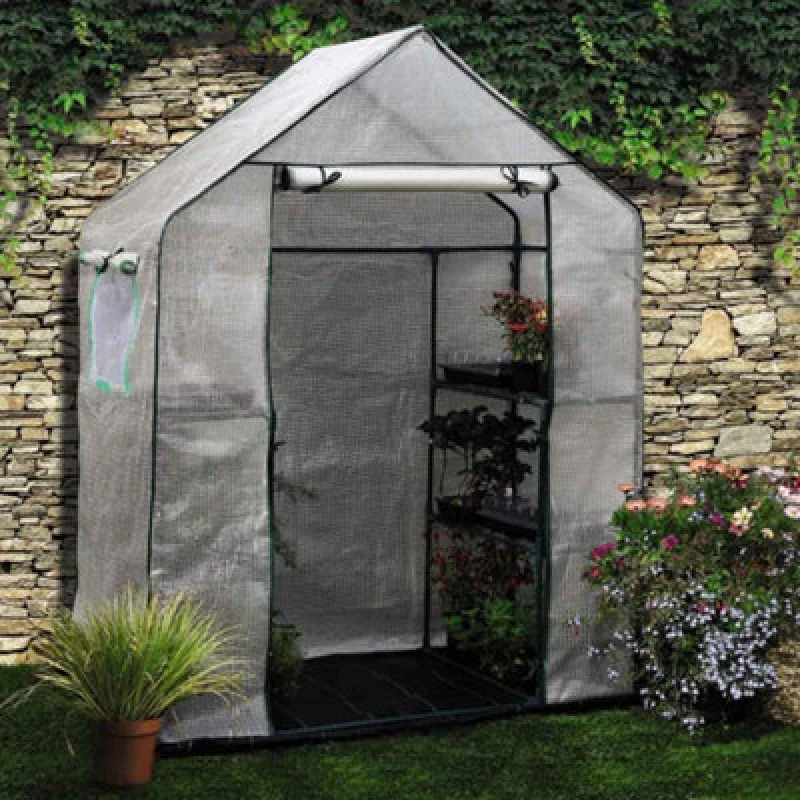 Image of Garden Gear Garden Grow Walk In Greenhouse With Pe Cover, 3 Tier With 6 Shelves, Roll Up Door & Netted Windows For Temperature Control