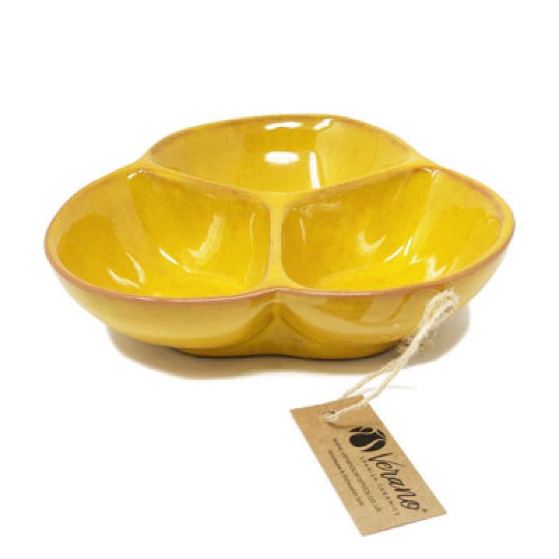 Image of Verano Spanish Ceramics Selena Glazed Hand Dipped Kitchen Dining Snack Trio Dish Medium Yellow (D) 18Cm