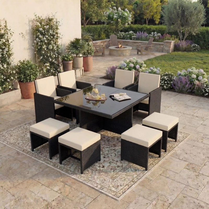 Image of Lassic Garden Vida Cuba 8 Seater Rattan Set UKFR Black unisex 8 Seater