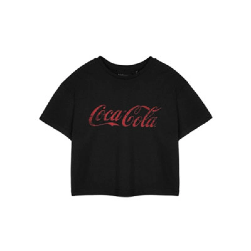 Image of Coca Cola Cropped Short Sleeved T-Shirt Black female
