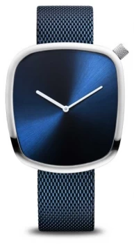 Image of Bering Classic| Pebble Brushed Blue Square Dial Blue Watch
