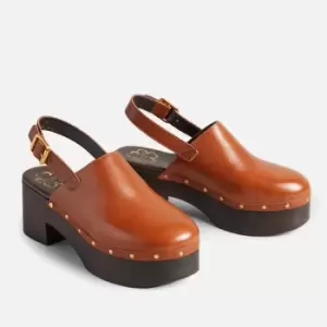 Image of Ted Baker Womens Marjay Leather Heeled Clogs - Dark Tan - UK 7