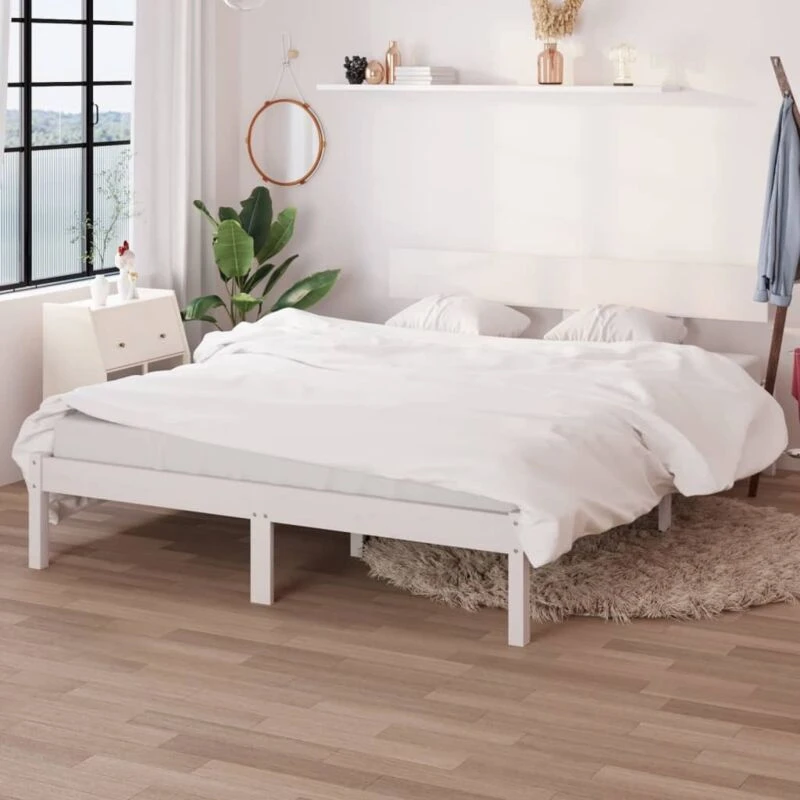 Image of VIDAXL Bed Frame without Mattress White Solid Wood Pine King Size Vidaxl 8720286763148