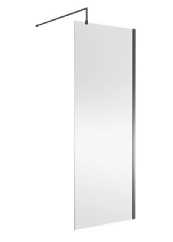 Image of Nuie Wetroom Screen, Durable Toughened Fixed Glass Bathroom Shower Screen With Support Bar In Brushed Pewter, 800 X 1850mm