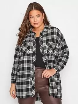 Image of Yours Brushed Oversized Boyfriend Check Shirt. Mono, Black, Size 16, Women