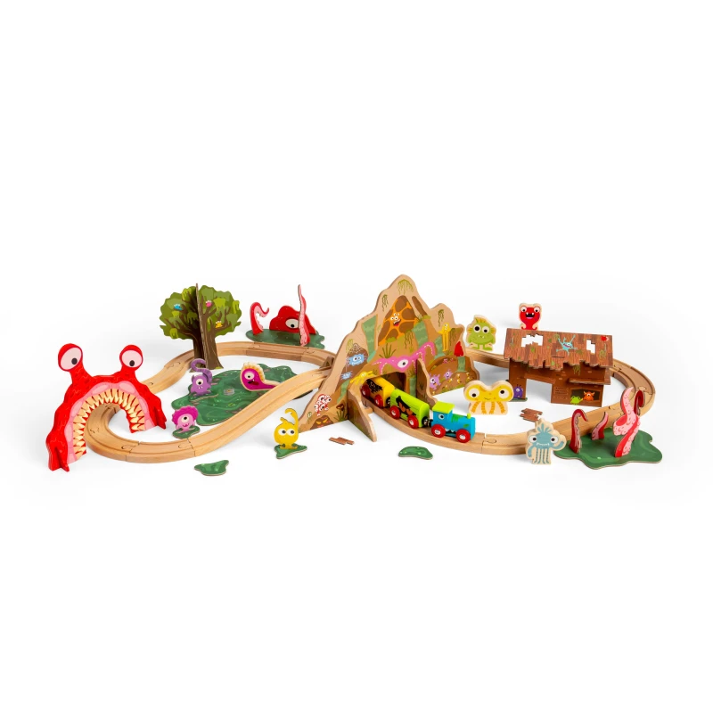 Image of Bigjigs Toys Bigjigs Rail Monster Train Set - 50pc Wooden Railway Set For Children, Multi BJT612