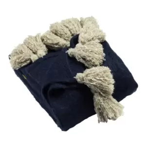 Image of Romilly Tasselled Throw Navy/Natural
