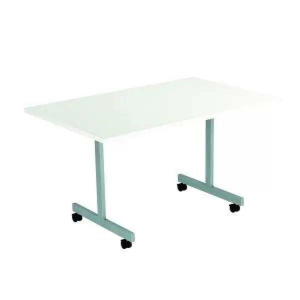 Image of Rectangular 180 Tilting Table, White With Silver Legs
