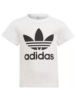 Image of Boys, adidas Originals Kids Unisex Trefoil T-Shirt - White/Black, Size 5-6 Years