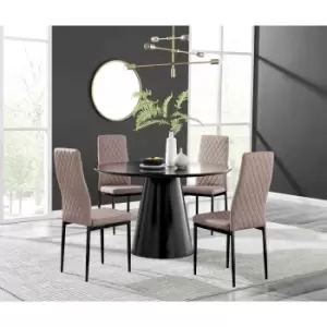 Image of Furniture Box Palma Black Semi Gloss Round Dining Table and 4 Cappuccino Milan Black Leg Chairs