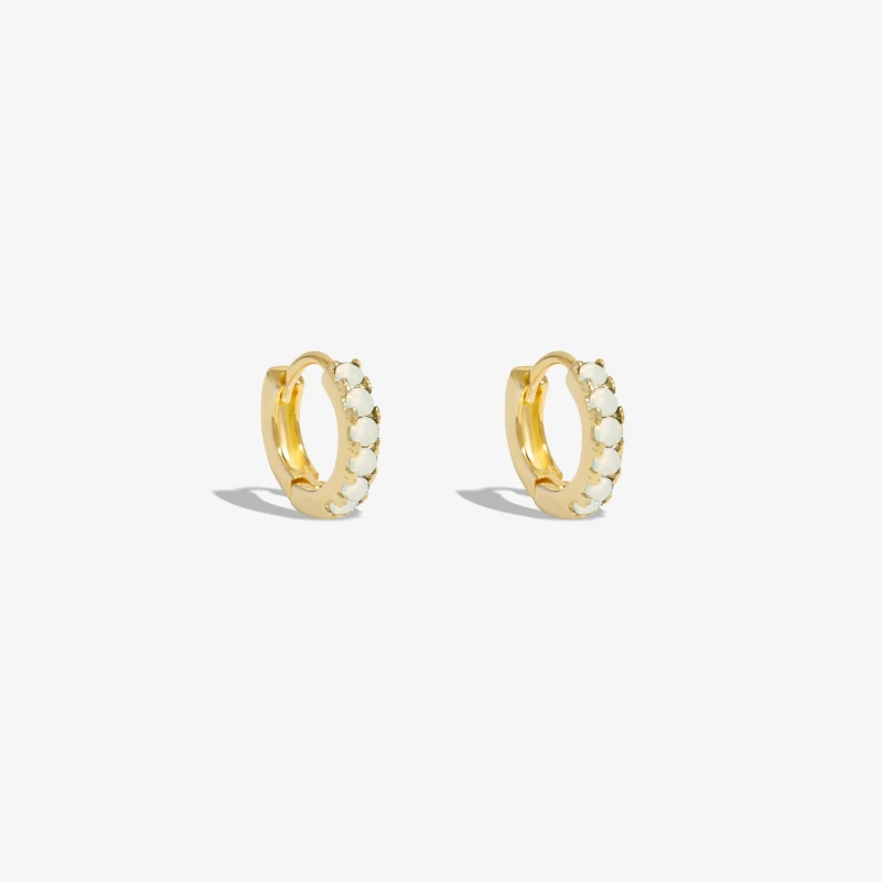 Image of Inicio Inicio Gold Plated Opal Pave Huggie Hoop Earrings - Gift Pouch Gold