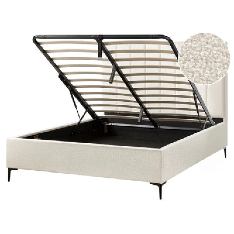 Image of Beliani Ottoman Bed Boucle Sezanne 160 X 200 Cm (Eu King Size) Off-White