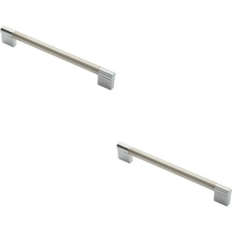 Image of Loops 2x Keyhole Bar Pull Handle 204 x 14mm 192mm Fixing Centres Satin Nickel & Chrome Metallics unisex