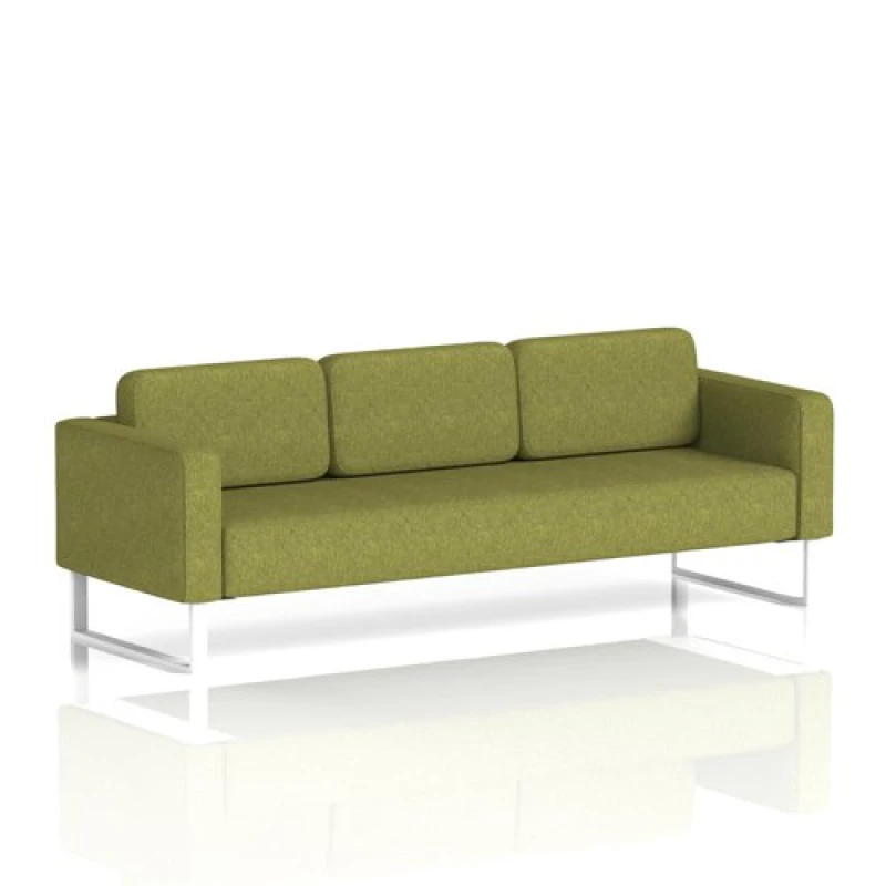 Image of Brixworth Office Sofa 3 Seater with White Legs in Rivet Fabric - Olive