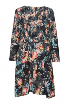 Image of French Connection Delphine Crepe Mix Bell Sleeve Dress Black Multi