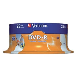 Image of Verbatim DVD R Wide Inkjet Printable ID Brand 4.7GB DVD R AZO 25pcs