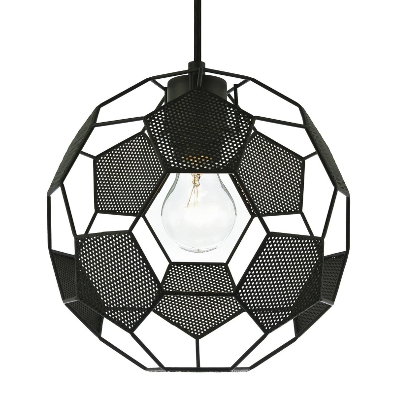 Image of Happy Homewares Modern Matte Black Football Soccer Pendant Lamp Shade with Laser Cut Holes Black Unisex
