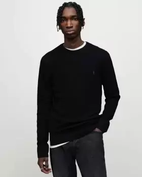 Image of AllSaints Mens Ivar Merino Crew Jumper, Black, Size: XL