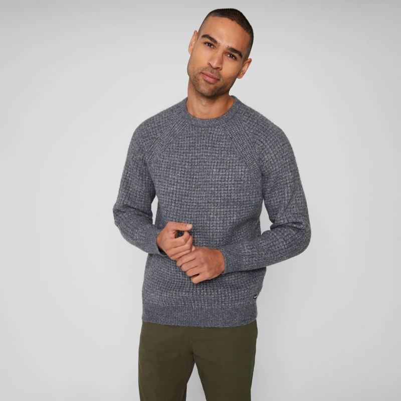 Image of Threadbare 'Brunton' Waffle Knit Crew Neck Jumper Charcoal