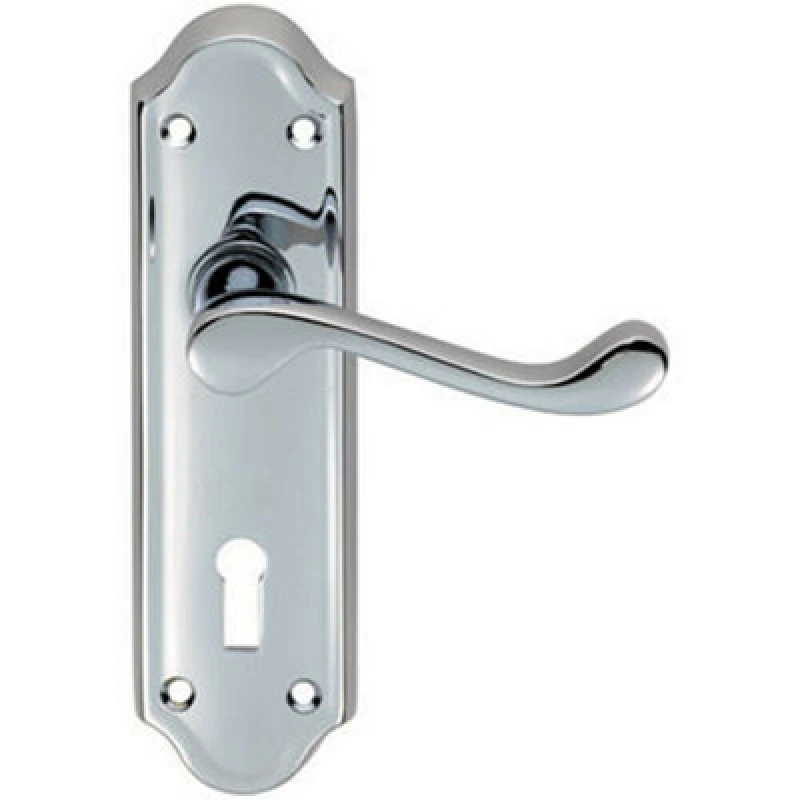 Image of Loops PAIR Victorian Upturned Handle on Lock Backplate 168 x 47mm Polished Chrome Multi