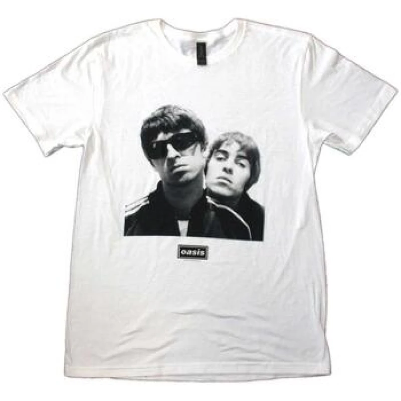 Image of Oasis Oasis Men Noel & Liam Photograph Square T-Shirt in White Size: Medium White M Male 5063574421539