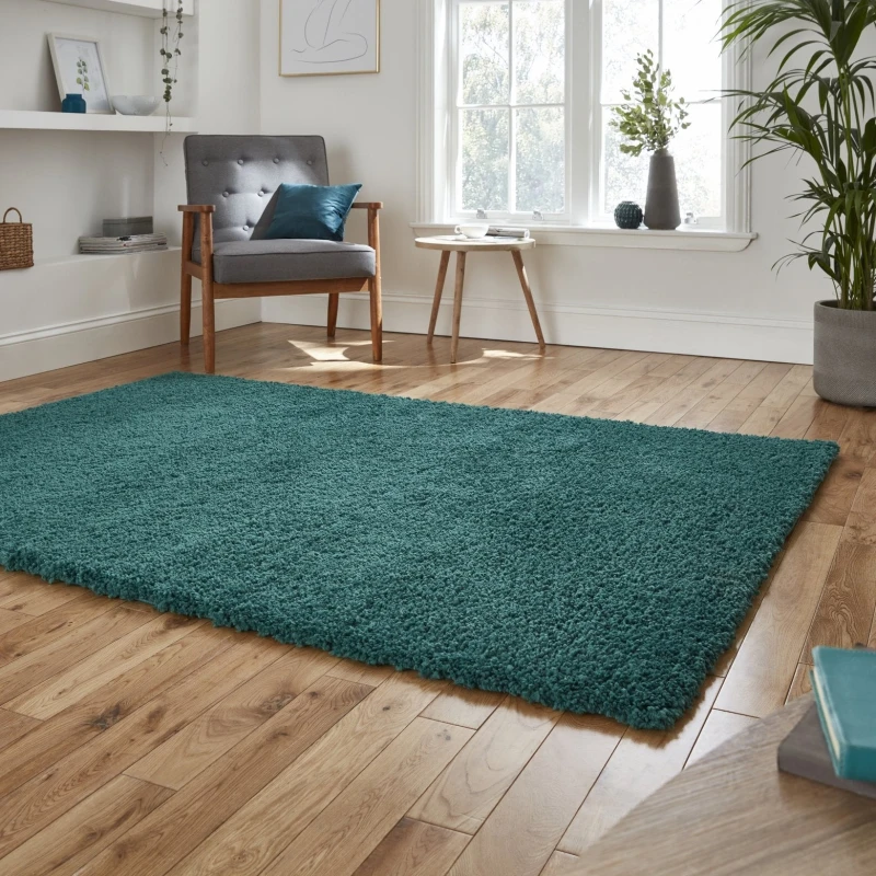 Image of Think Rugs Sierra Jewel Green Rectangle 160 x 220cm Polypropylene Plain Shaggy 9000, Green SIE9000JWGR1622