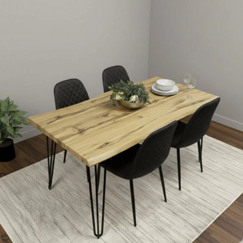 Image of KOSY KOALA Dining Table Set With 4 Black Faux Leather Chairs in Brown Brown Unisex