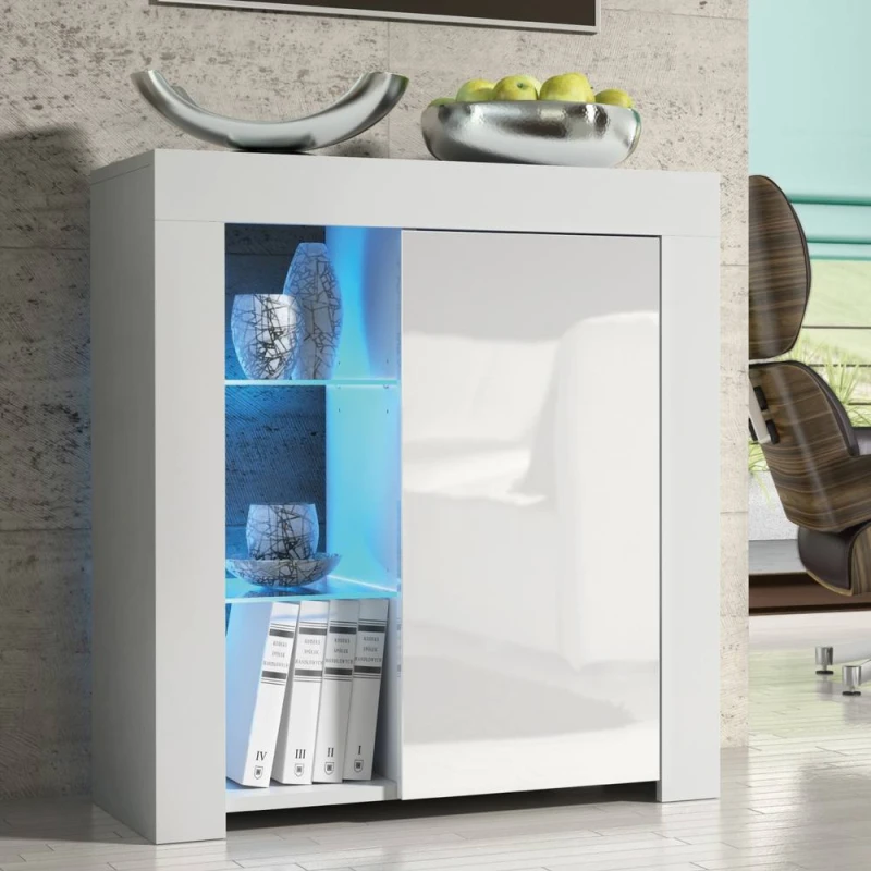 Image of Creative Furniture Serene Sideboard 83cm - White with Gloss Doors & LED Lights White Unisex