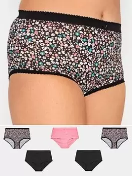 Image of Yours Clothing 5 Pack Ditsy Floral Full, Black, Size 34-36, Women